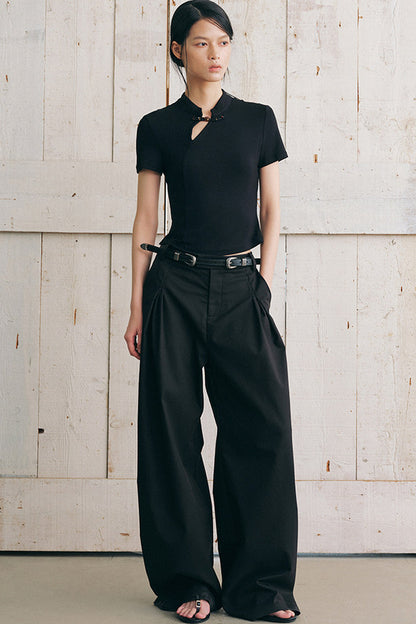 New Chinese Style Diagonal Closure Short Sleeve Top