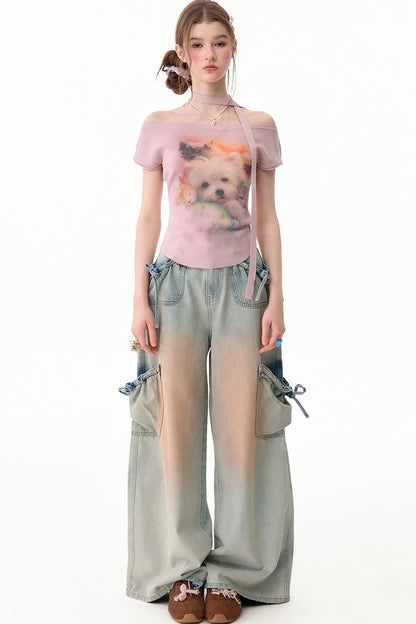 Pink Puppy Print Slim Fit T-Shirt