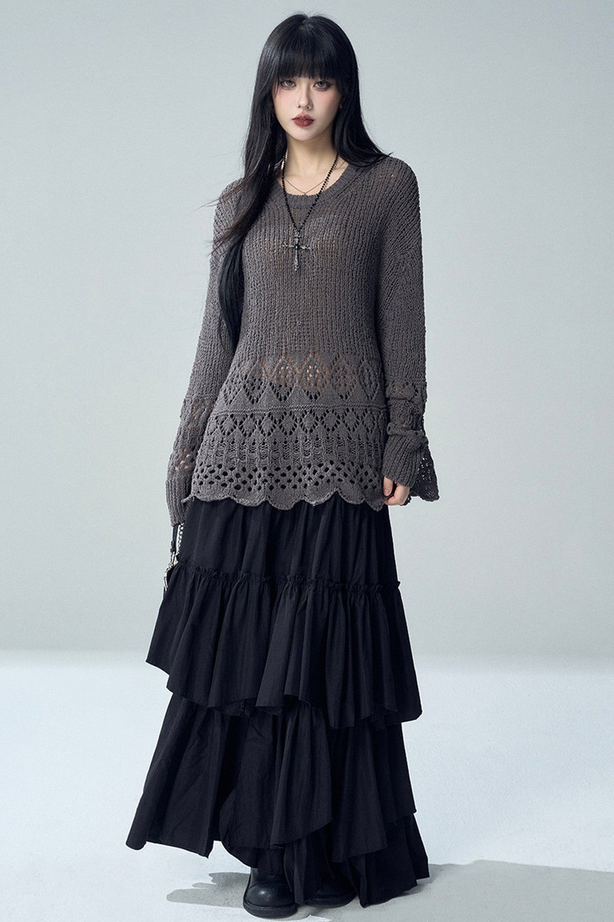 Black Irregular Ruffle Skirt