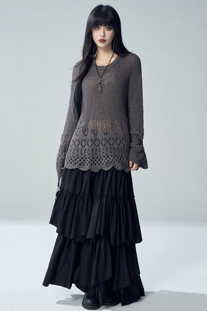 Black Irregular Ruffle Skirt