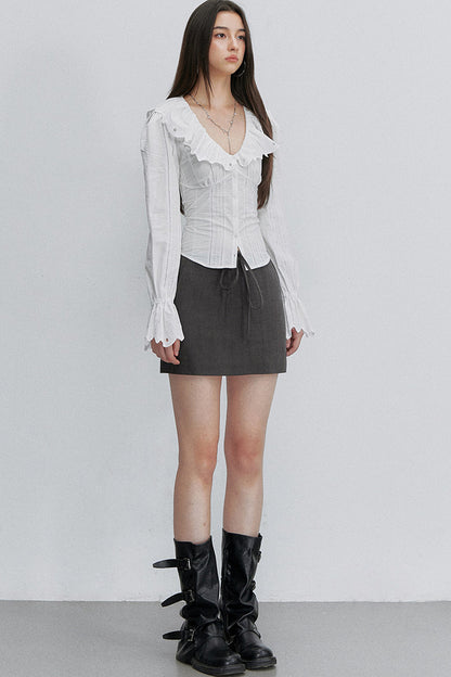 Adjustable Tie Tencel A-Line Skirt
