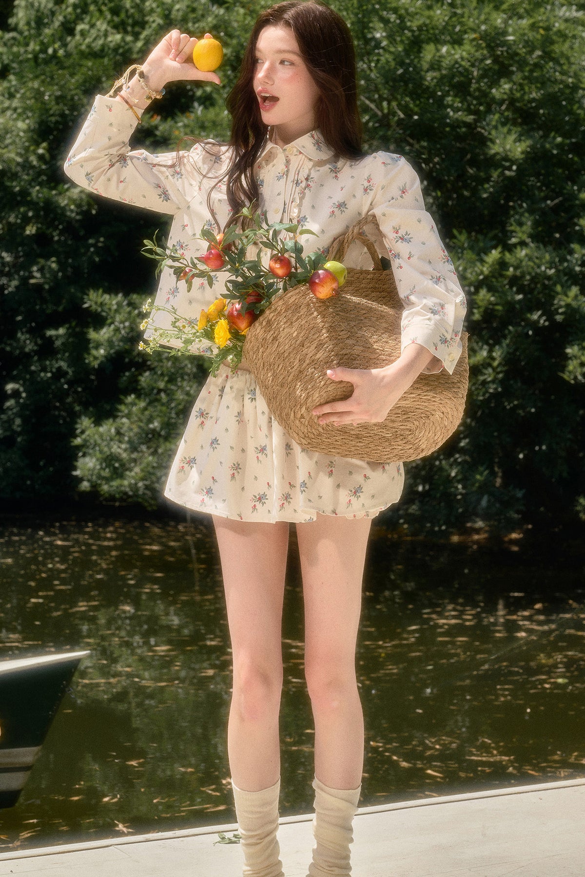 Floral Shirt and Skirt Set-Up