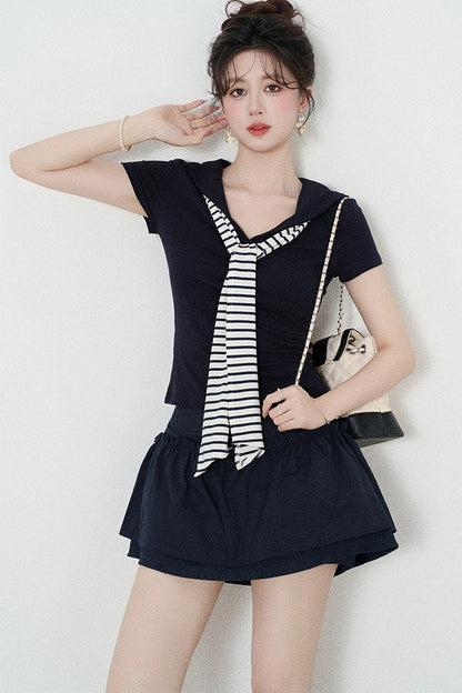Preppy Style Top and Skirt Set-Up