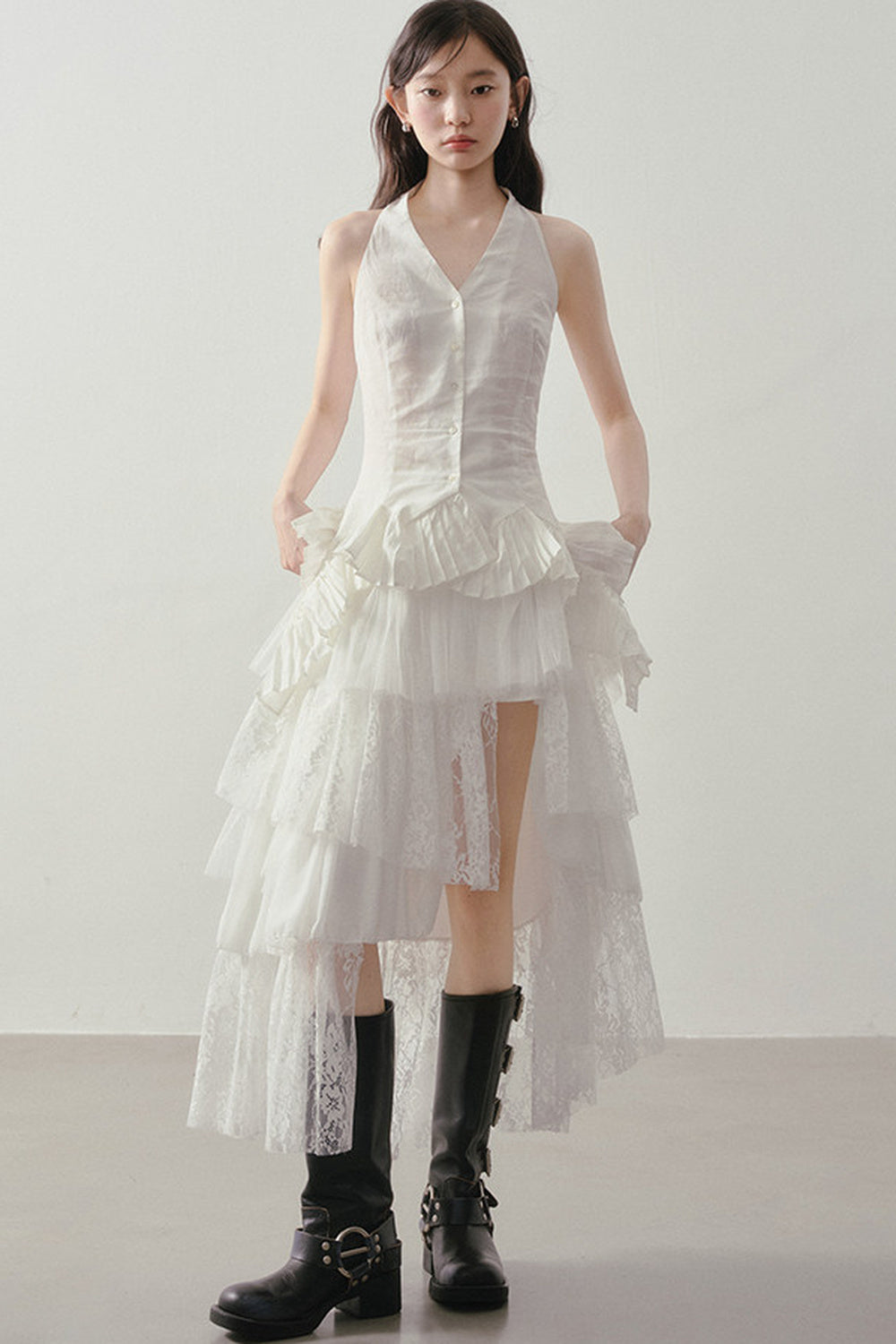 Asymmetrical Layered Lace Mesh Skirt