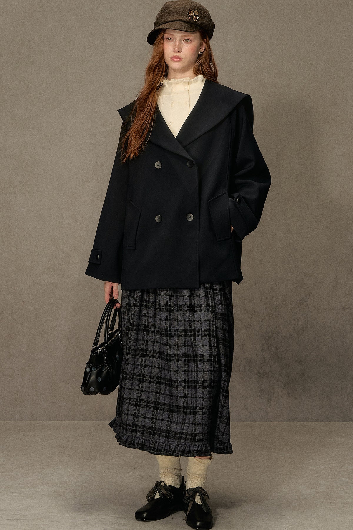 Plaid Tweed Midi Skirt