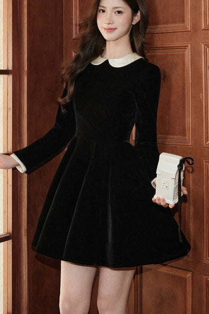 Doll Collar Velvet Dress