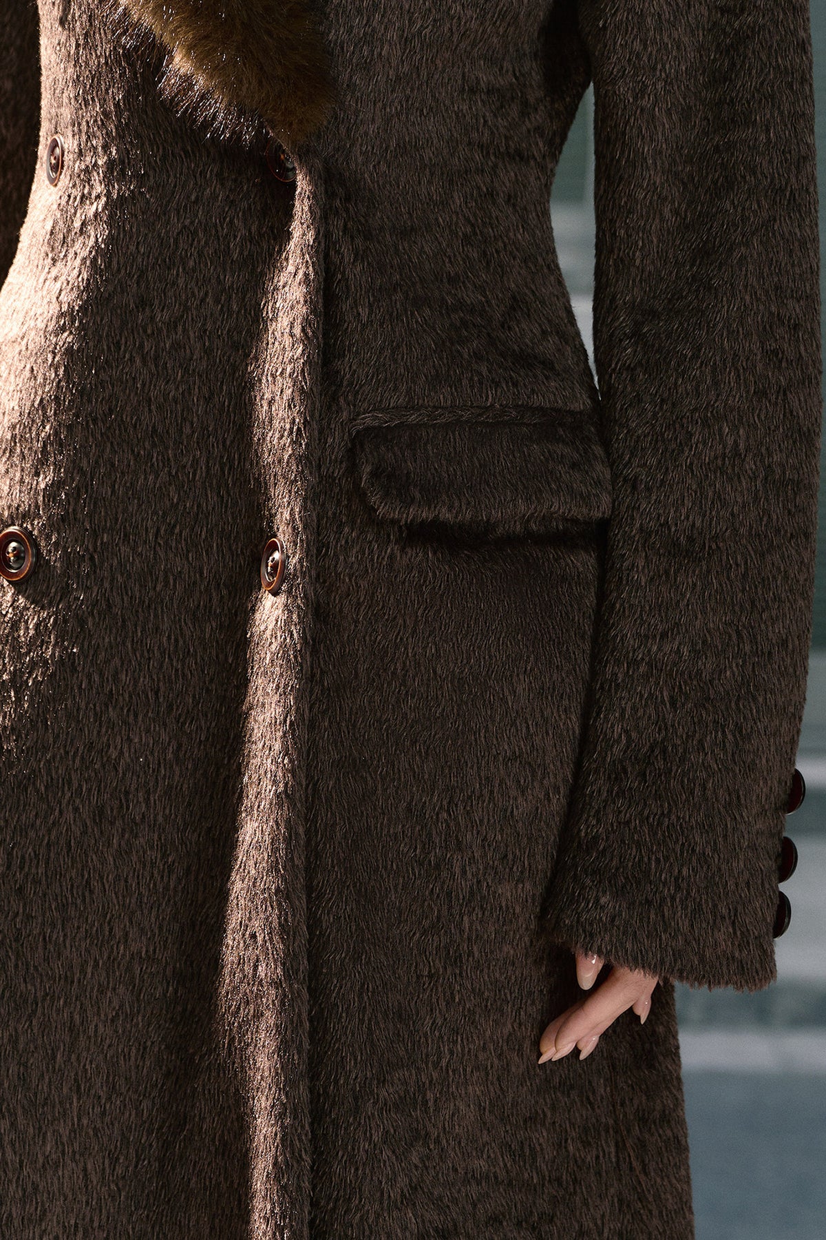 Long Woolen Fur Collar Blazer-Style Coat