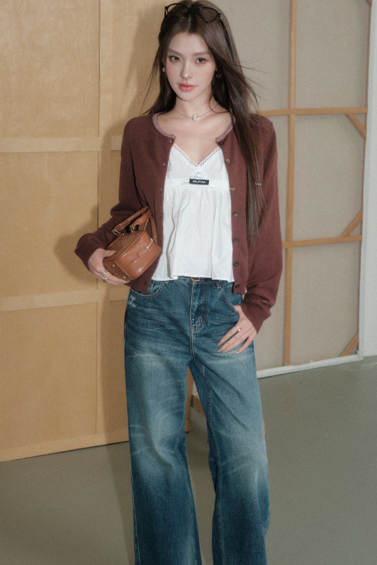 Knit Cardigan Camisole and Pants Set-Up