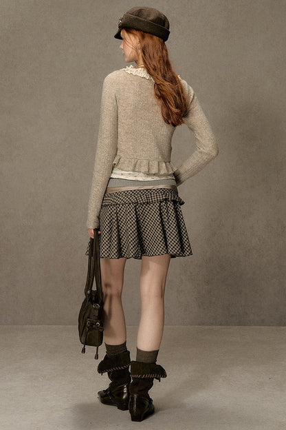 Ruffled Knit Cardigan With Camisole