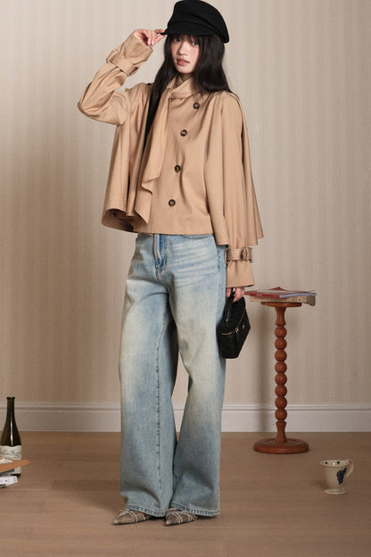 Double-Breasted Cape Trench Coat