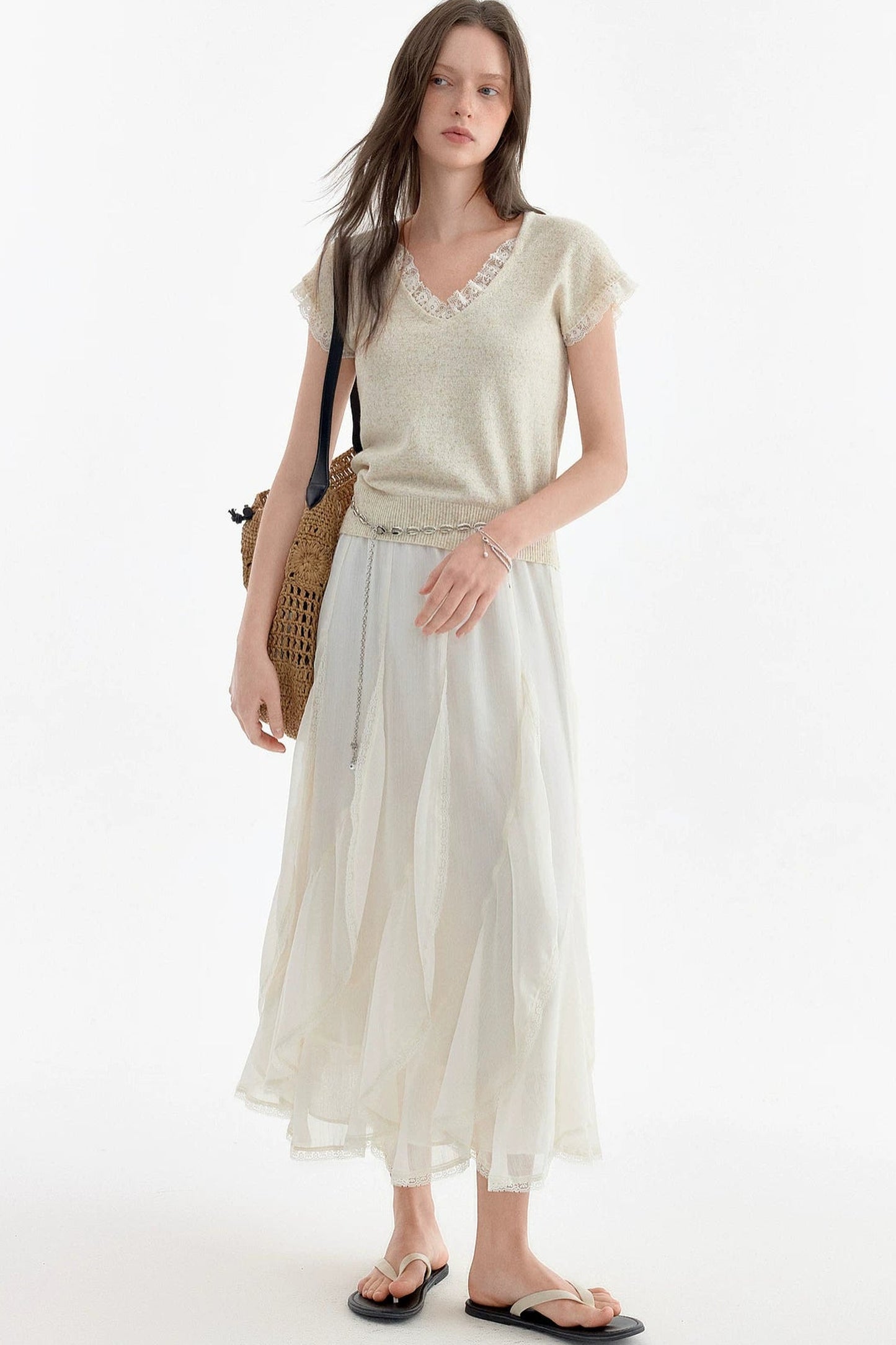 Chiffon Lace Ruffle Skirt