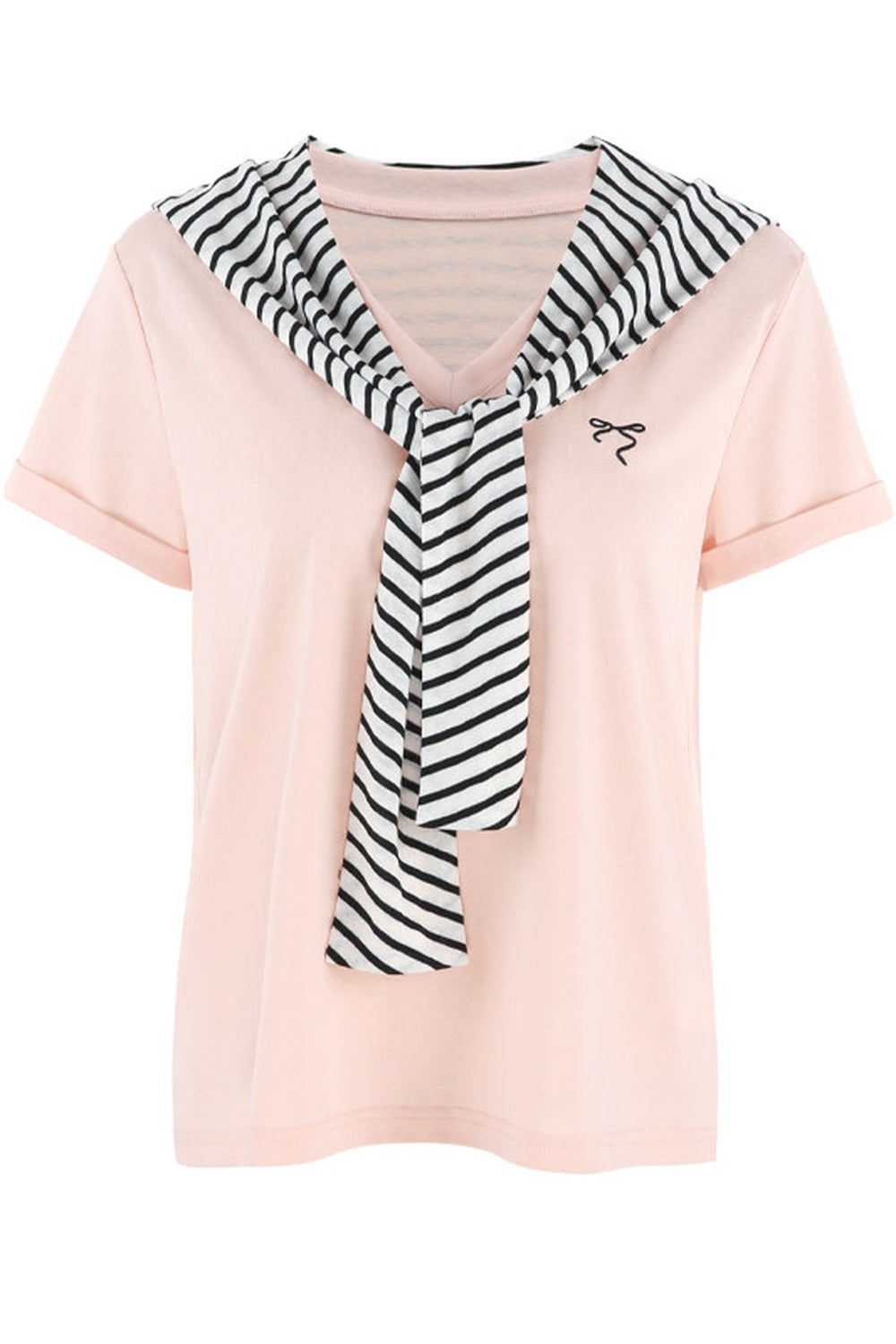 Loose Short-Sleeved Striped Shawl T-Shirt and Denim Skirt Set-Up