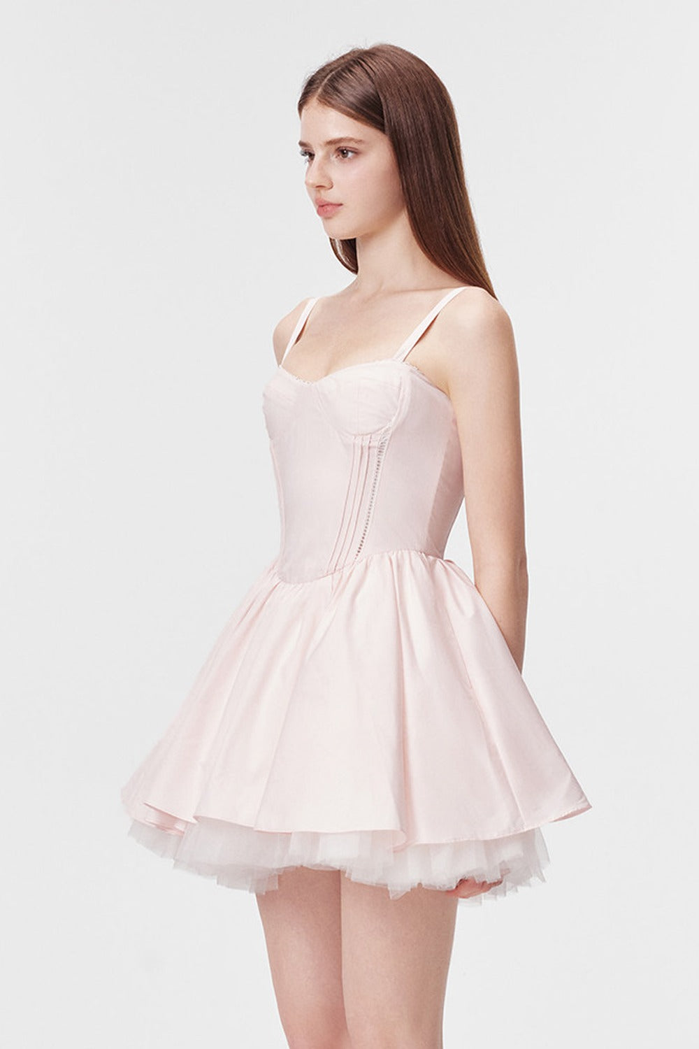 Vertical Cut Stand-Up Collar Slip Dress