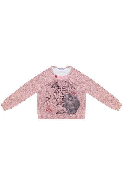 Distressed Cat Print Sweatshirt