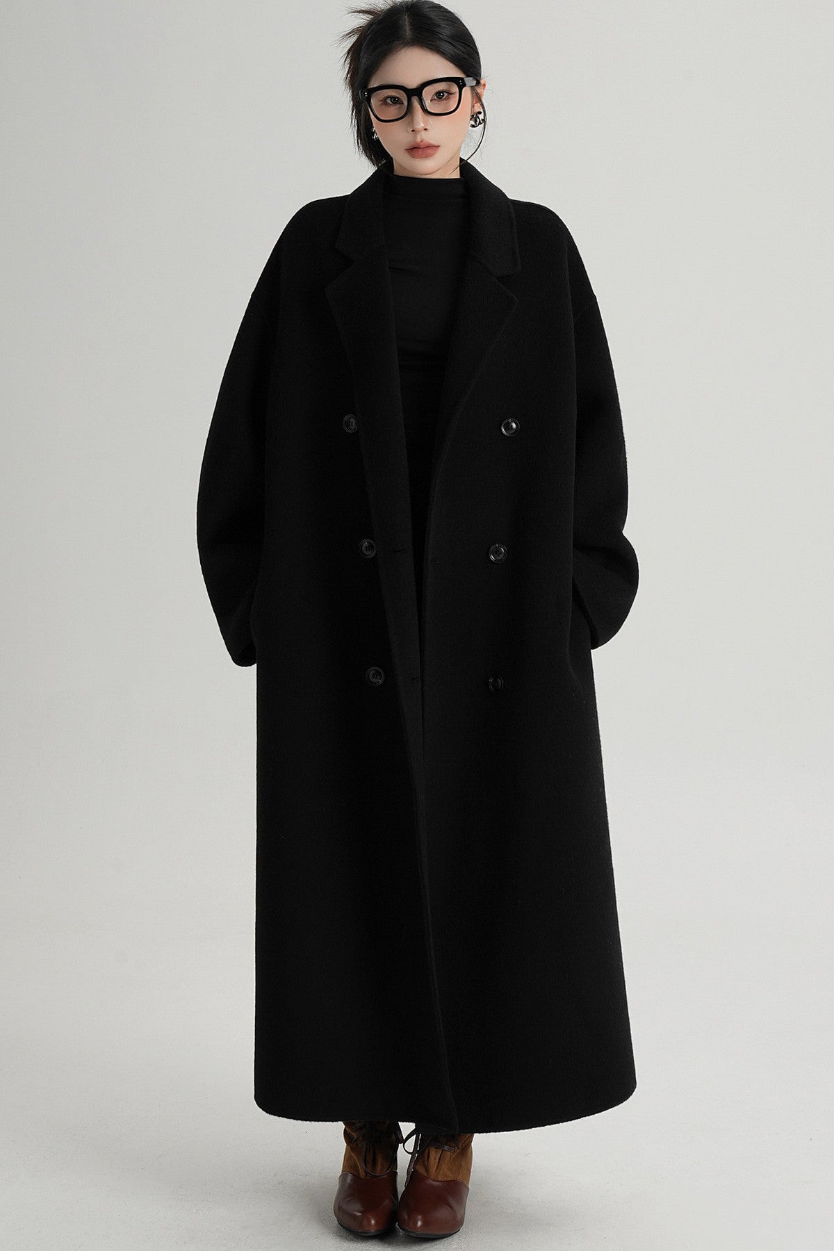 Cappotto ampio lungo in lana double face