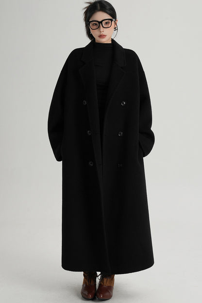 Cappotto ampio lungo in lana double face