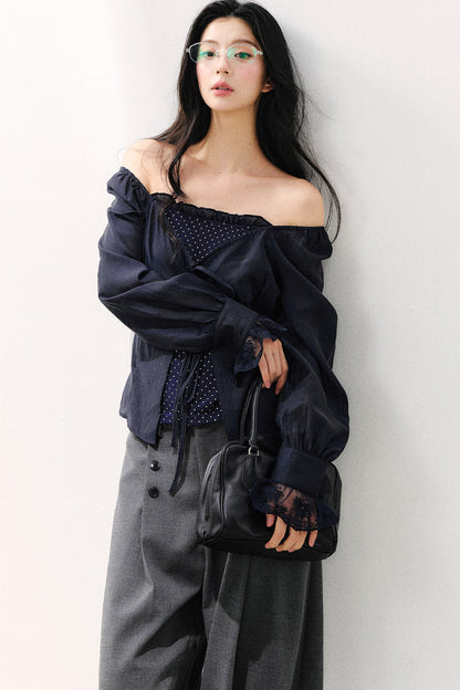 Polka Dot Knit Layered-Look Blouse