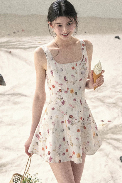 French Puff Lace Floral Dress