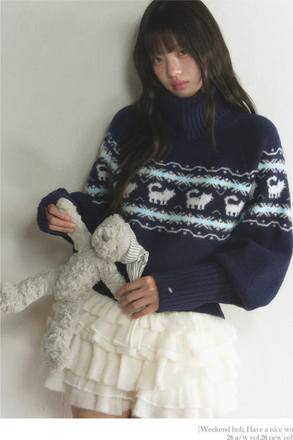 Fair Isle Cat Turtleneck Sweater