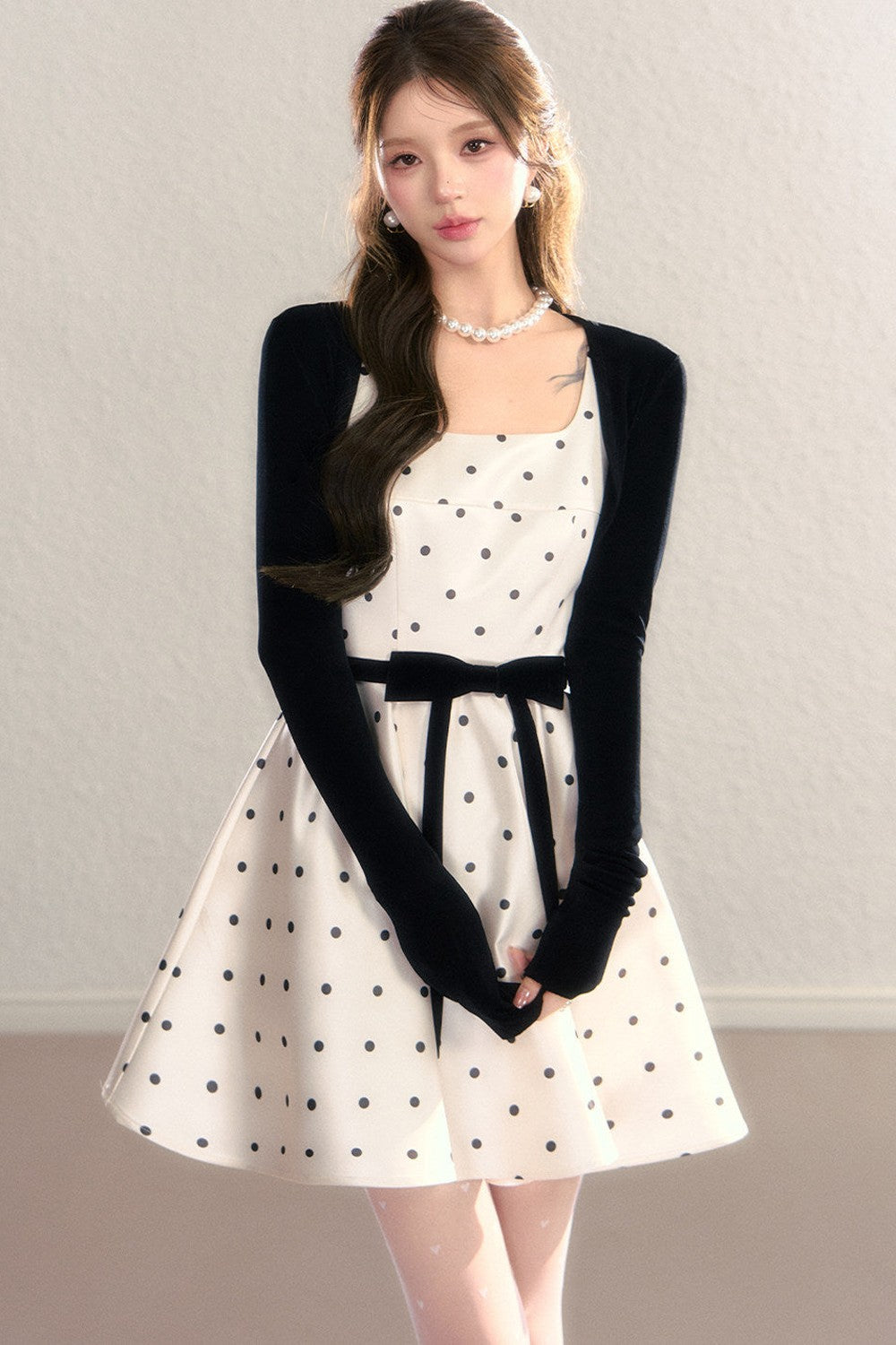 Elegant Polka Dot Waist Dress