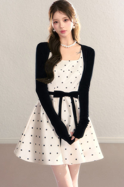 Elegant Polka Dot Waist Dress
