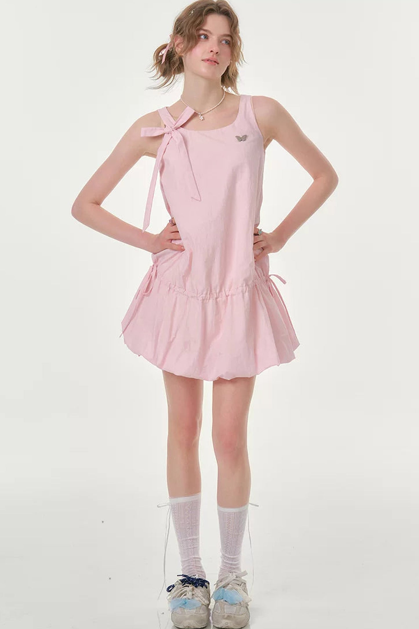 Peach Soda Lace-Up Camisole Dress