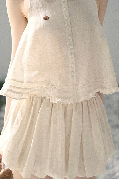 Conjunto de top de encaje francés y falda capullo