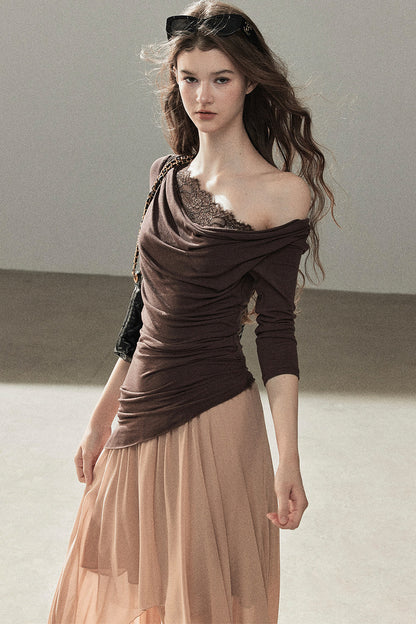 French Style Off-Shoulder Lace Dress and Jacket Set-Up