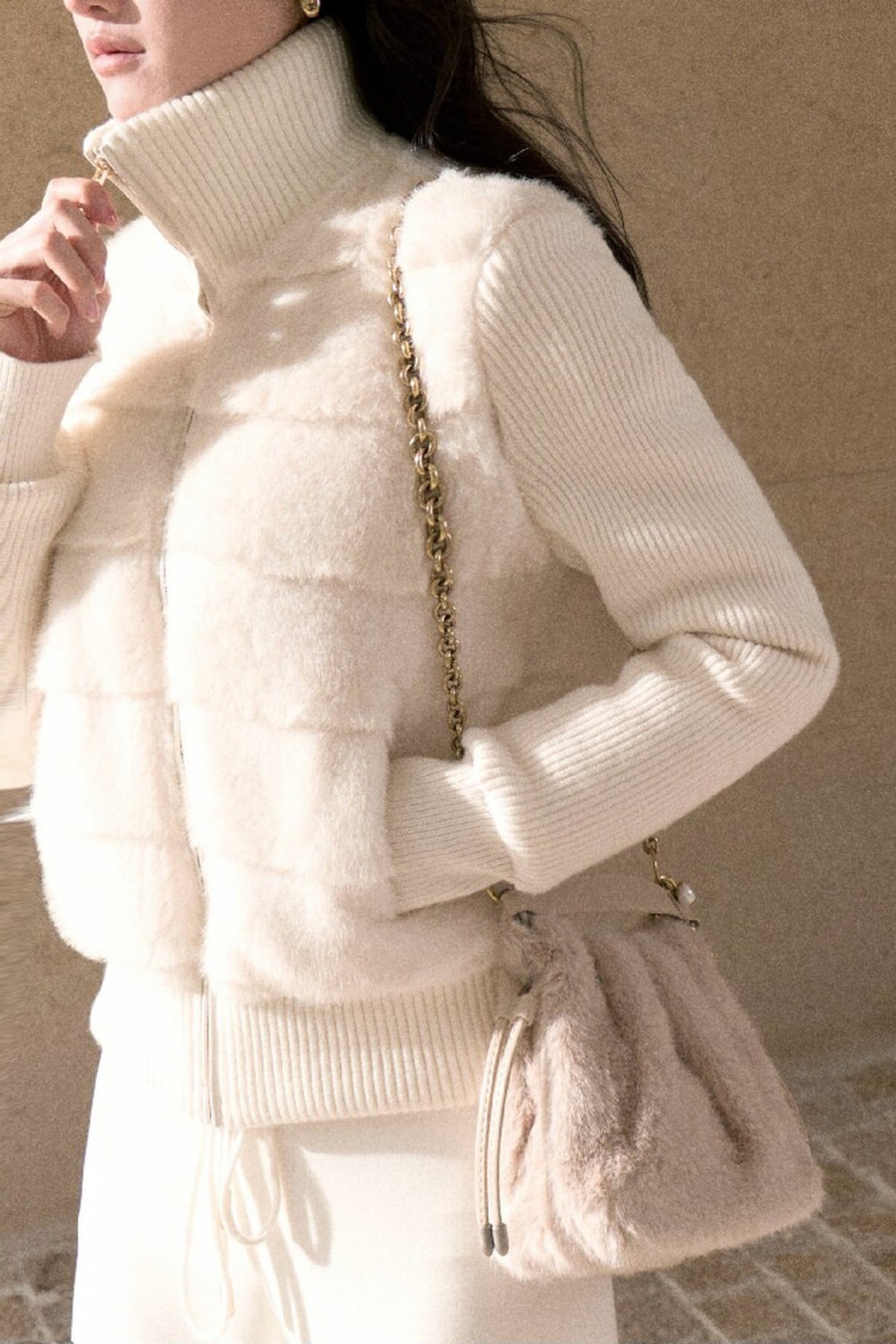 White Duck Down Knitted Patchwork Jacket