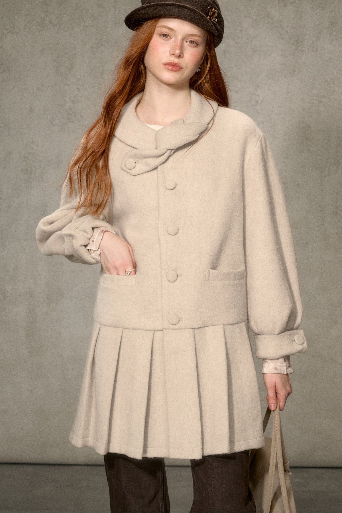 White Tea Letterhead Wool Blend Coat