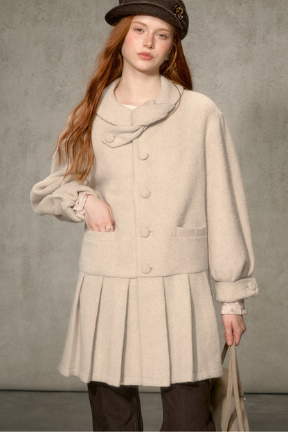 White Tea Letterhead Wool Blend Coat