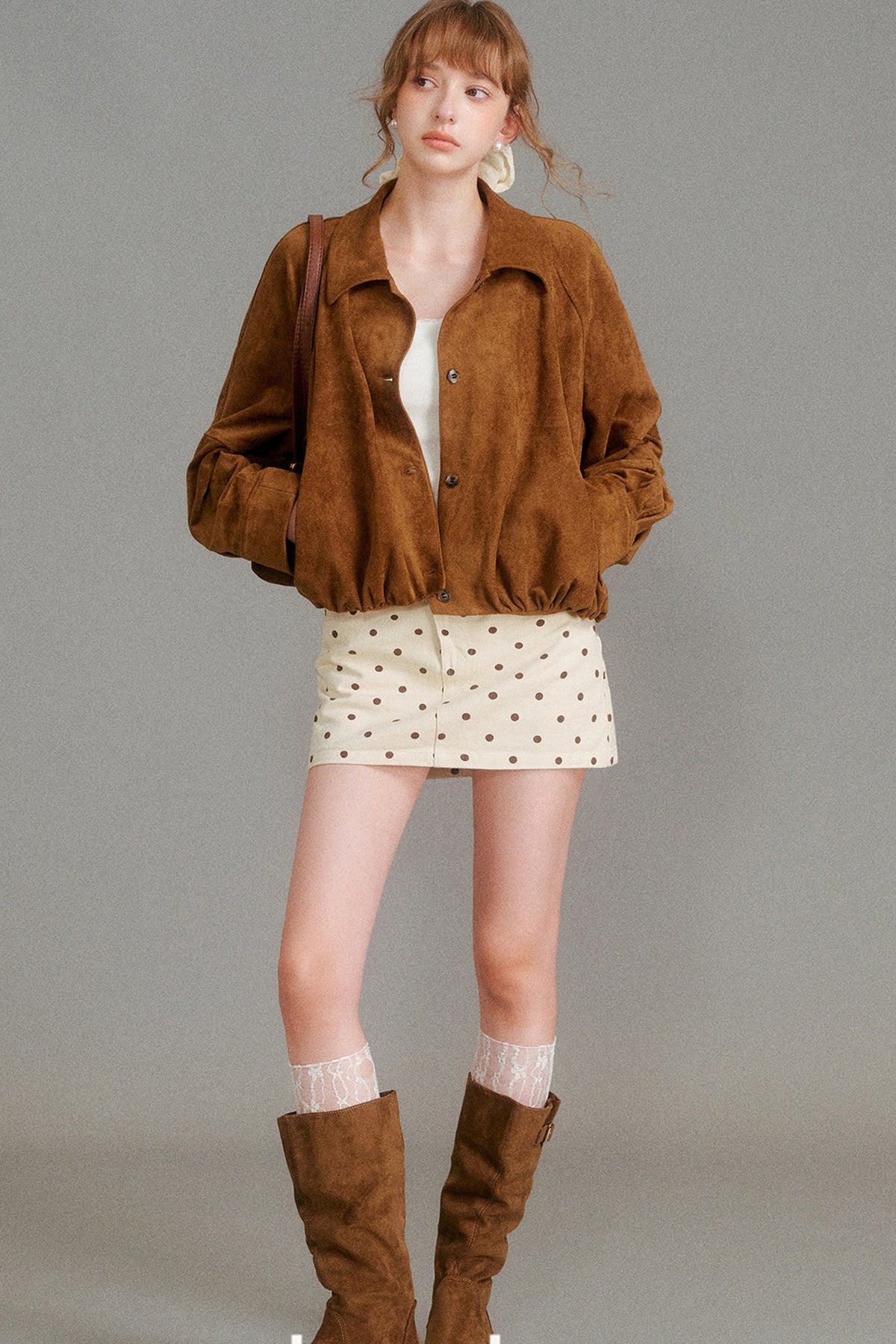 Retro Lapel Pleated Short Suede Jacket