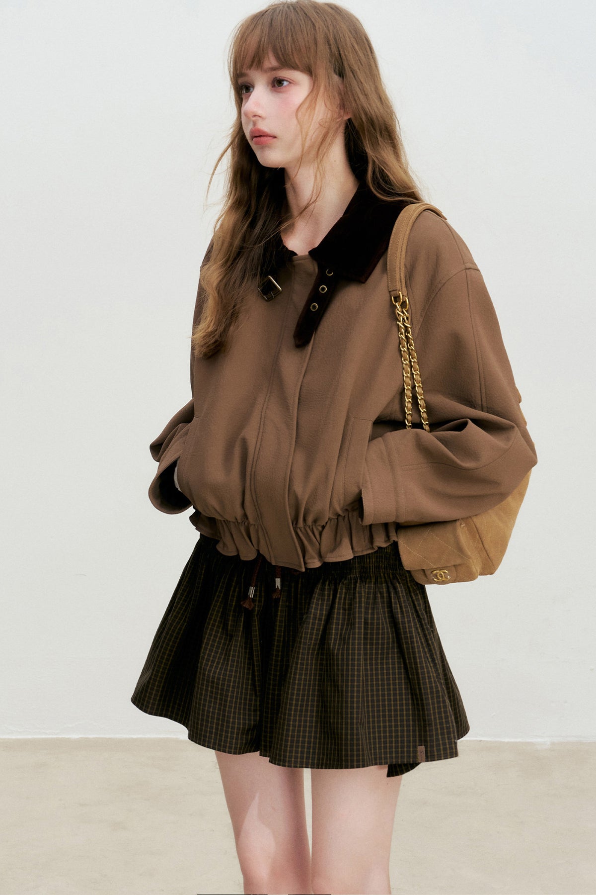 Drawstring Plaid A-Line Skirt