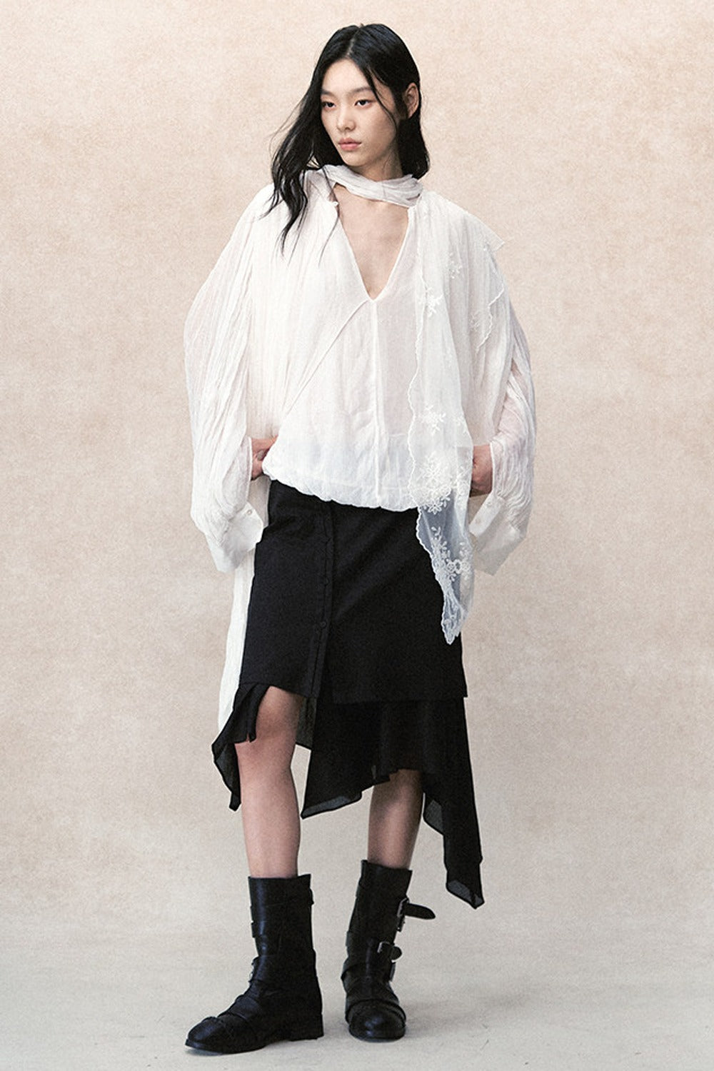 Irregular Pleated Layered Blouse