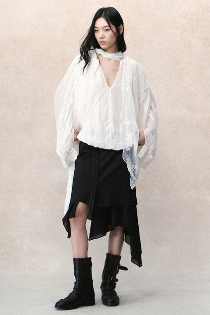 Irregular Pleated Layered Blouse