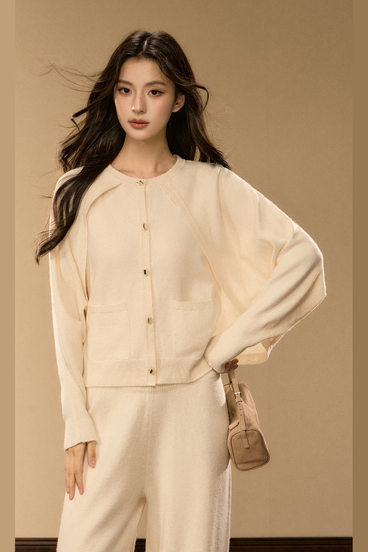 Wool and Cashmere Blend Cardigan and Pants Set-Up
