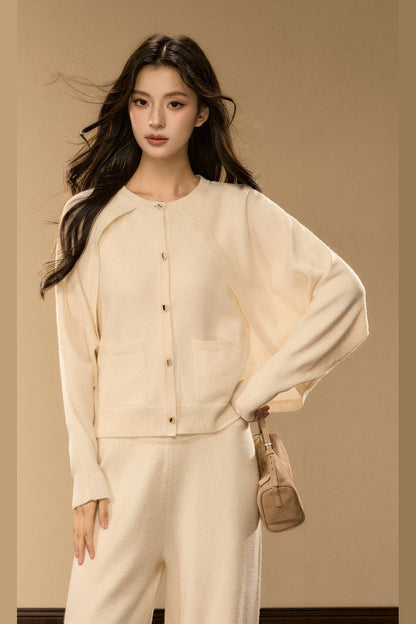 Wool and Cashmere Blend Cardigan and Pants Set-Up