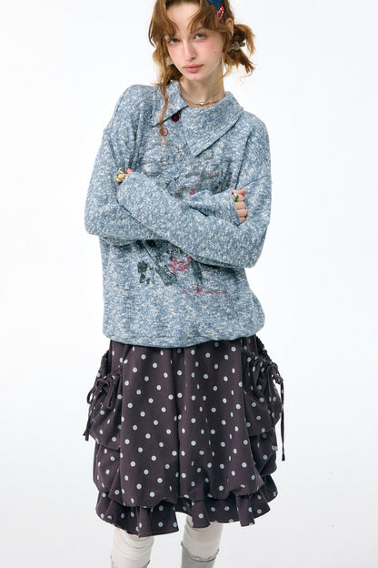 Star Mist Jacquard Slant Collar Sweatshirt