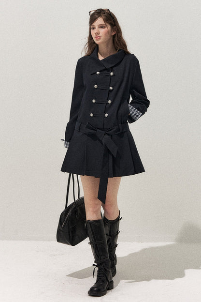 Navy Blue Napoleon Buckle Trench Coat