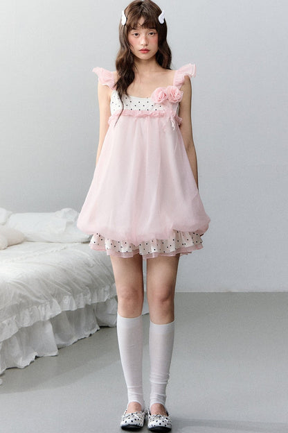 Strawberry Sundae Floral Flutter Sleeve Dress
