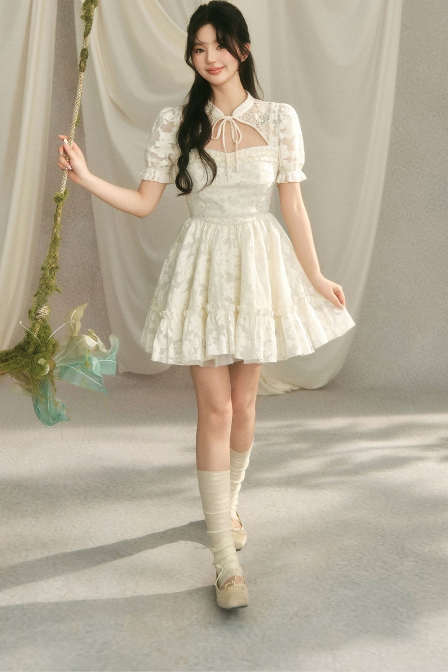 Chinese Style Princess Puff Sleeve Dress