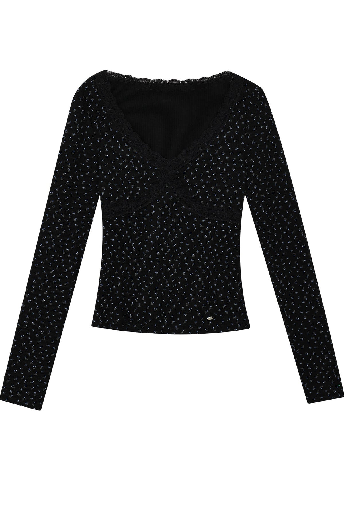 Top interior floral de encaje con cuello en V y mangas largas