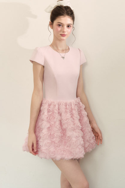 Patchwork-Kleid in A-Linie mit 3D-Blumen