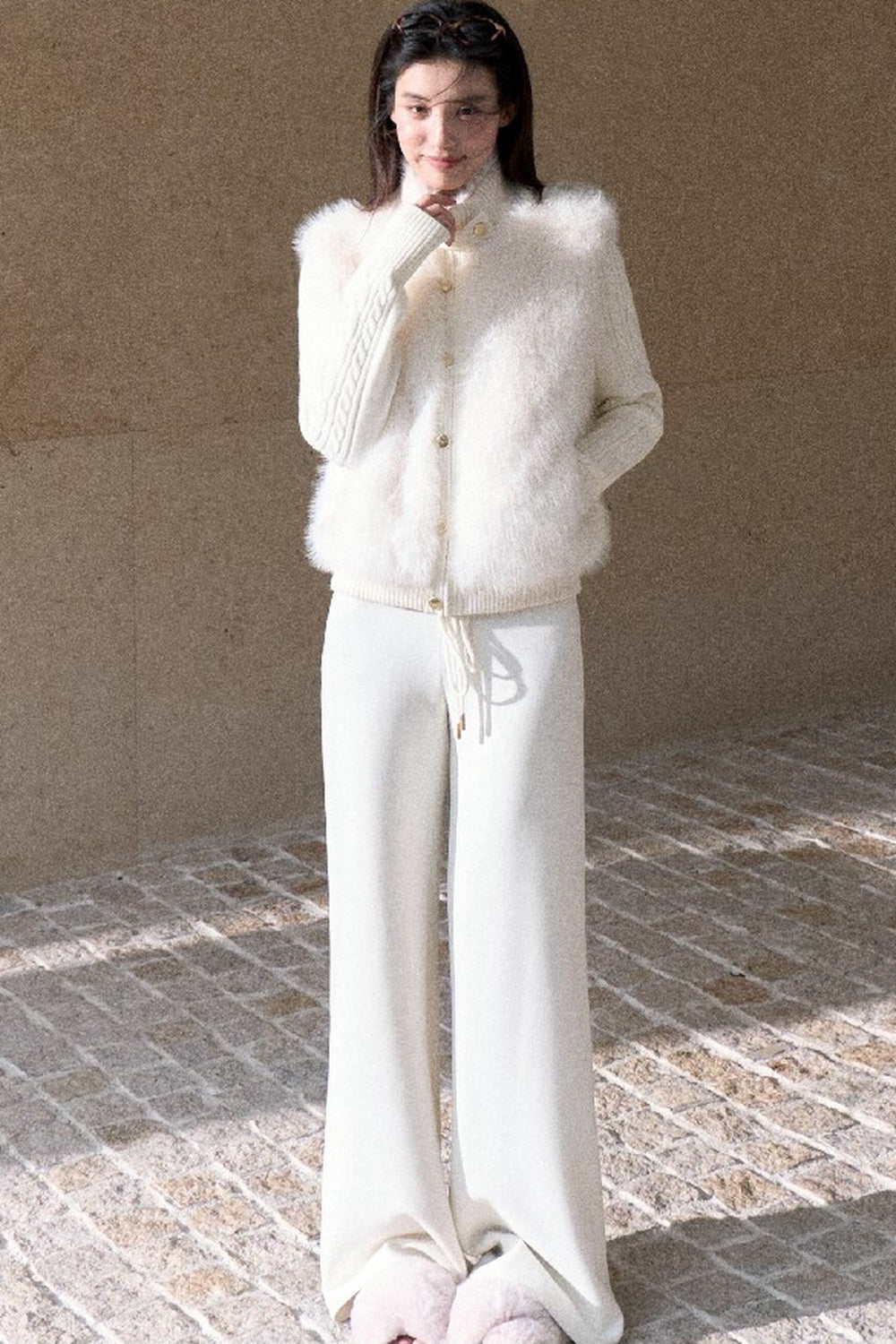Vintage Eco-Friendly Fur Cable Knit Jacket