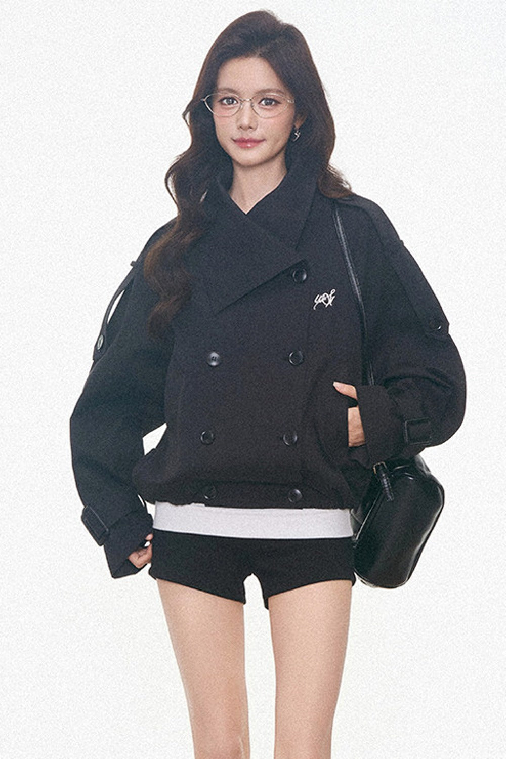 Vintage Double-Breasted Trench Coat and Cuffed Shorts Set-Up