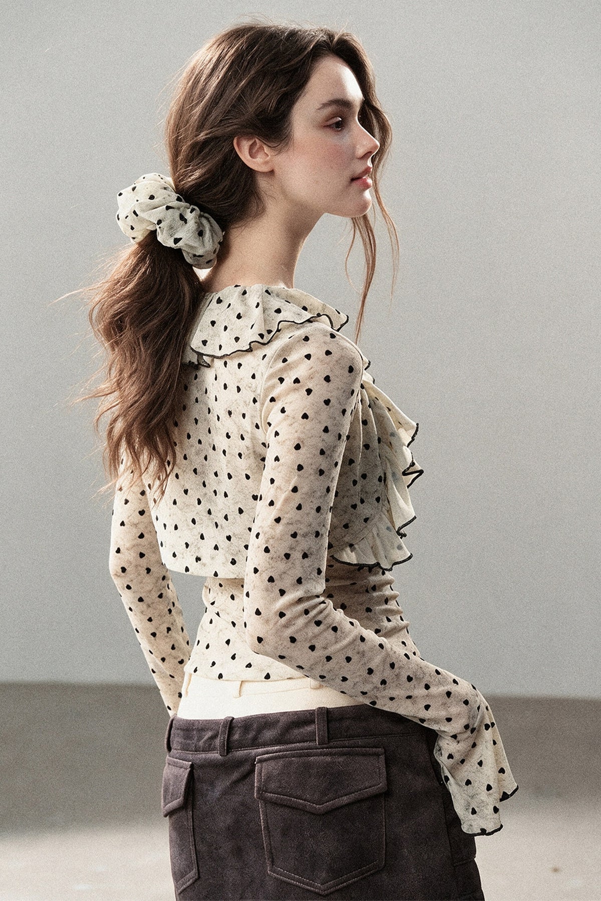 Ruffled Polka Dot Camisole And Cardigan Set-Up