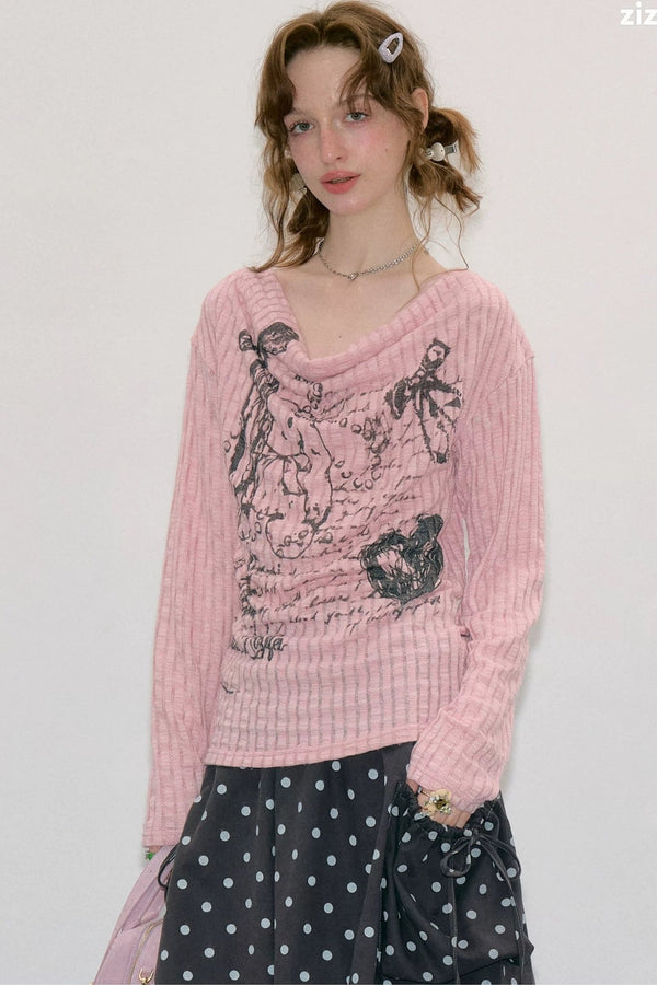 Rabbit Graffiti Knit Blouse
