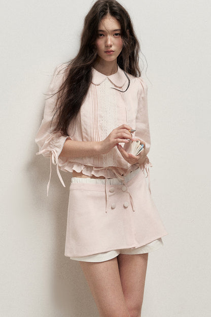 Lyocell Linen Tuck Pleat Shirt and Skirt Set-Up
