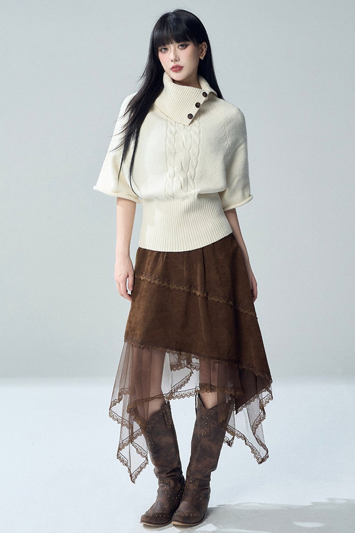High Neck Short Sleeve Knit Sweater