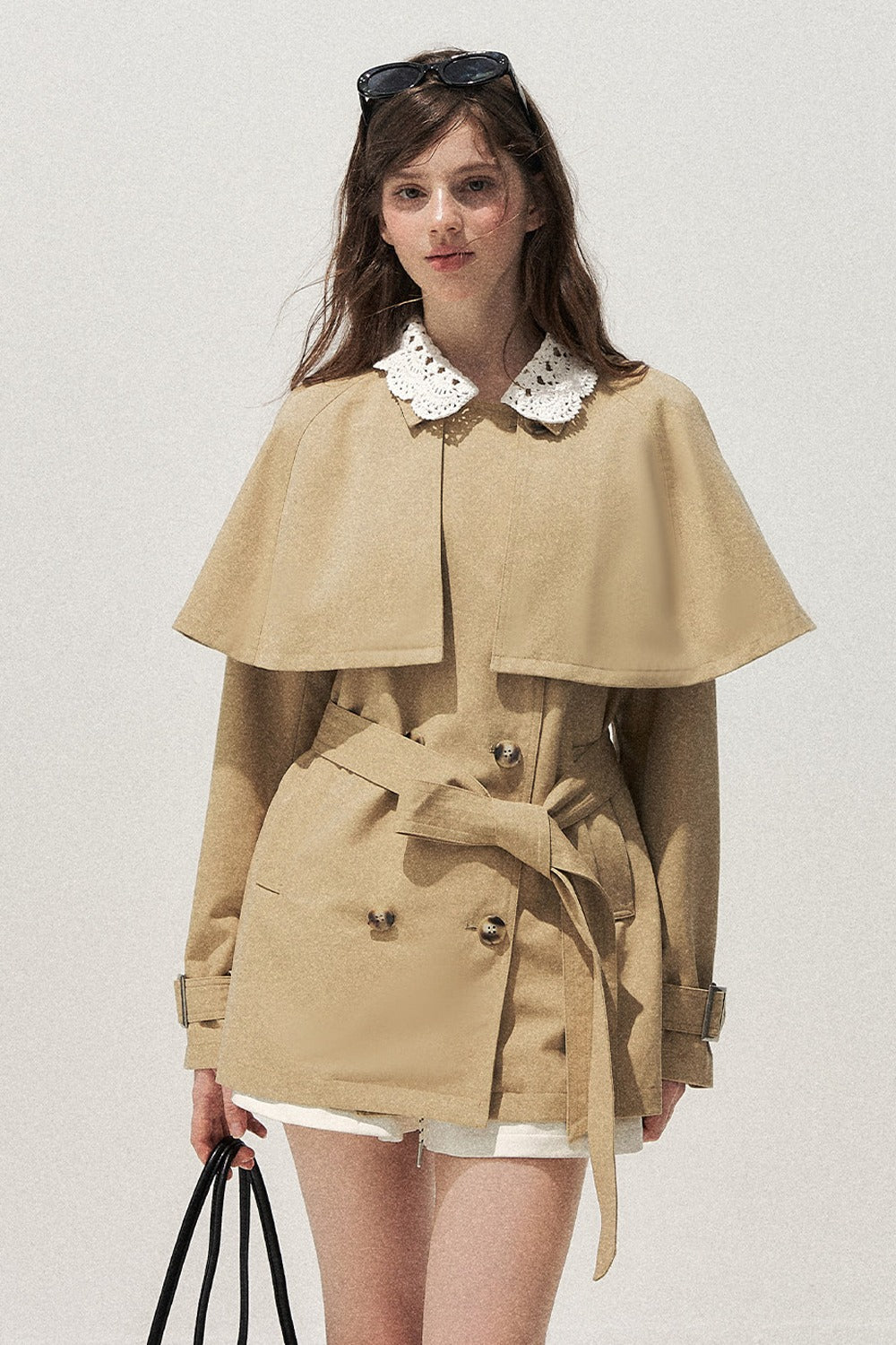 Detachable Cape Crochet Collar Trench Coat